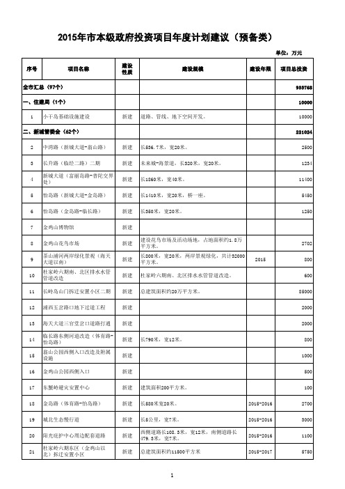 政府投资项目预备类xls