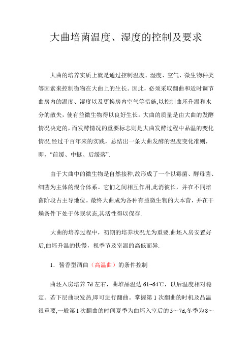 制曲温度、湿度控制