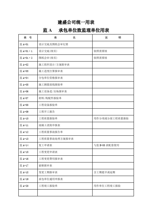 建盛公司统一用表