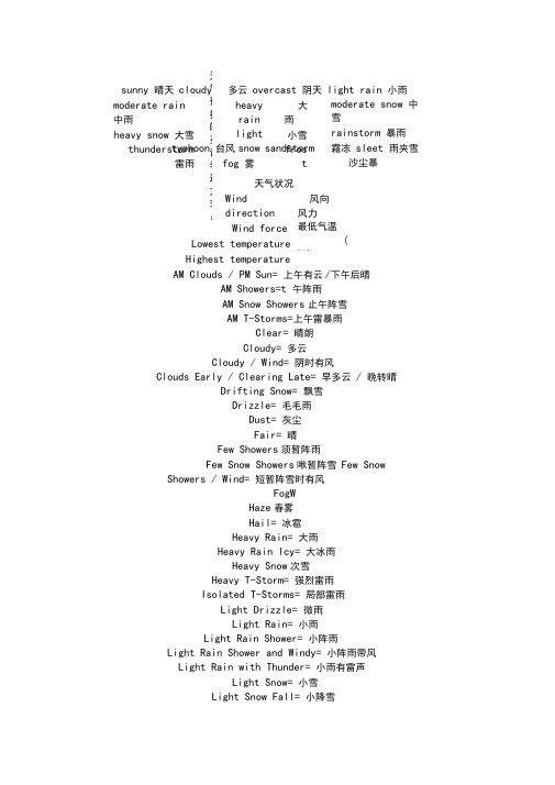 天气预报的英语表达方式