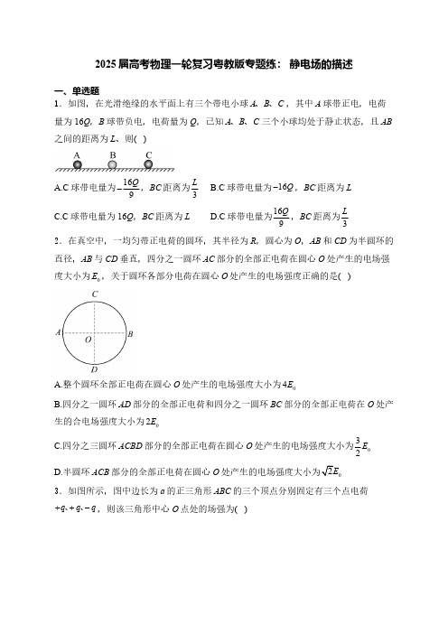 2025届高考物理一轮复习粤教版专题练：--静电场的描述(含解析)