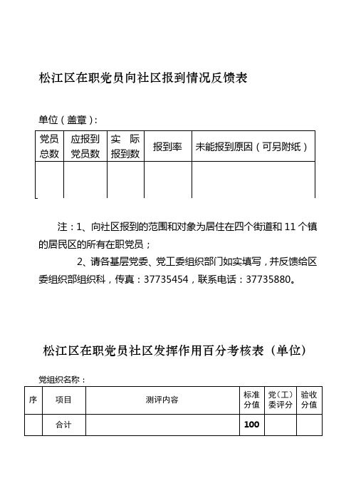 松江区在职党员向社区报到情况反馈表