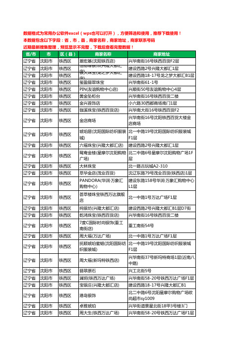 2020新版辽宁省沈阳市铁西区珠宝工商企业公司商家名录名单黄页联系电话号码地址大全139家