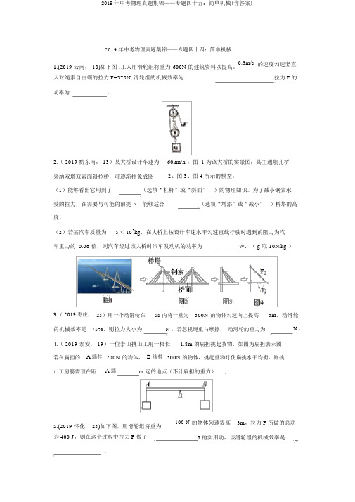 2019年中考物理真题集锦——专题四十五：简单机械(含答案)