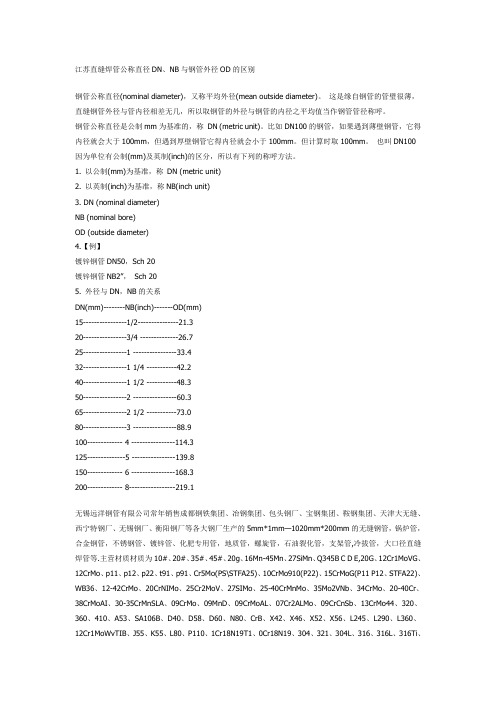 国标直缝焊管公称直径DN、NB与钢管外径OD的区别