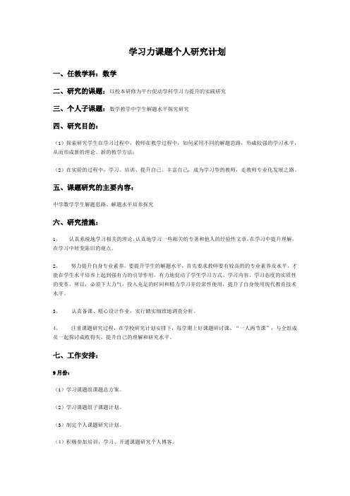 学习力课题个人研究计划