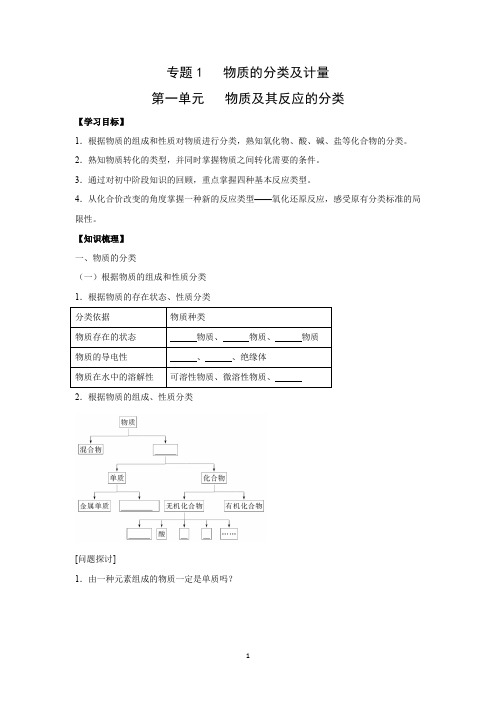 苏教版高中化学必修1学案4：1.1 物质及其反应的分类