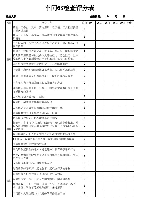 车间6S检查评分表