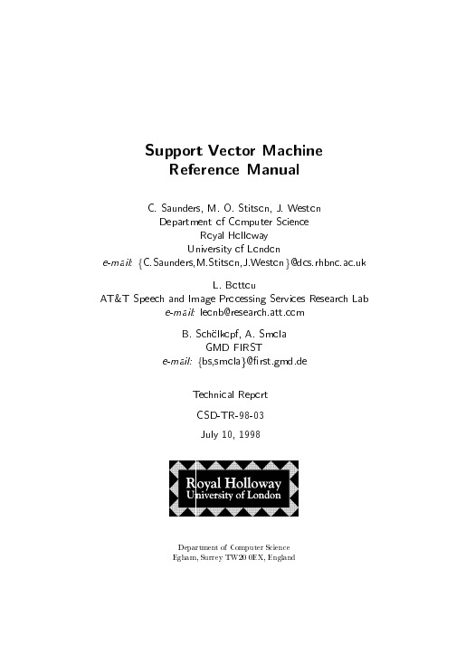 Support vector machine reference manual