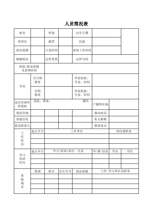 简历模板人员简况表