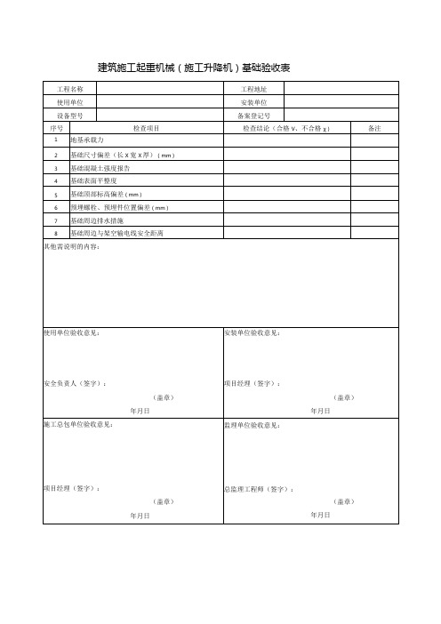 建筑施工起重机械(施工升降机)基础验收表