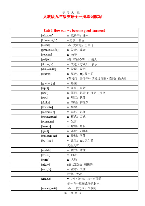 2020人教版九年级全一册英语单词默写.pptx