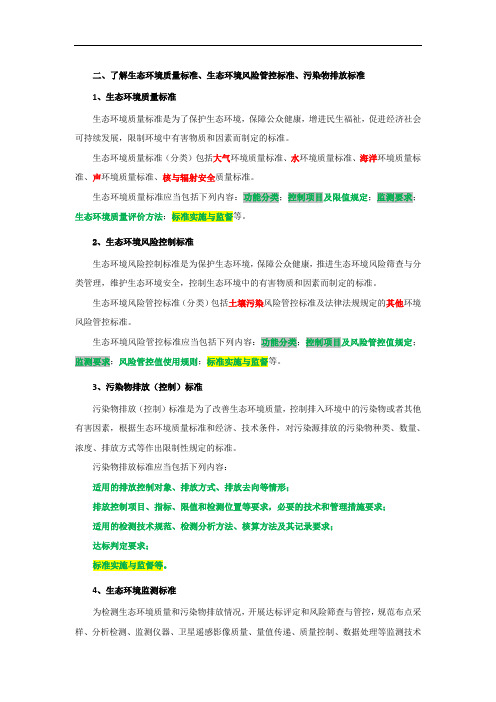 二、了解生态环境质量标准、生态环境风险管控标准、污染物排放标准