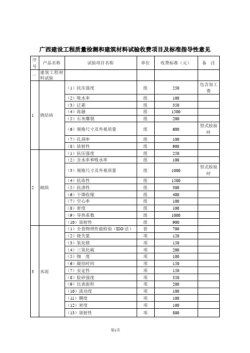 广西建设工程质量检测和建筑材料试验收费项目及标准指导性意见