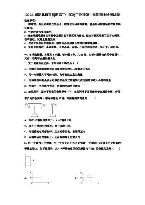 2024届湖北省宜昌市第二中学高二物理第一学期期中检测试题含解析