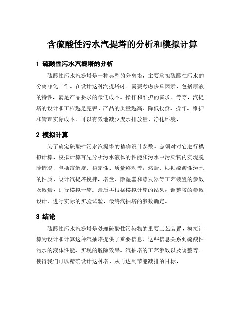 含硫酸性污水汽提塔的分析和模拟计算