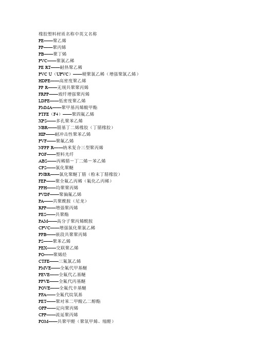 橡胶塑料材质名称中英文名称