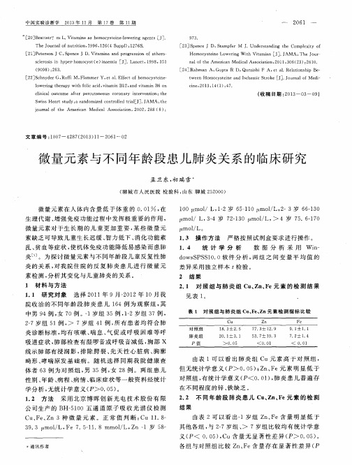 微量元素与不同年龄段患儿肺炎关系的临床研究