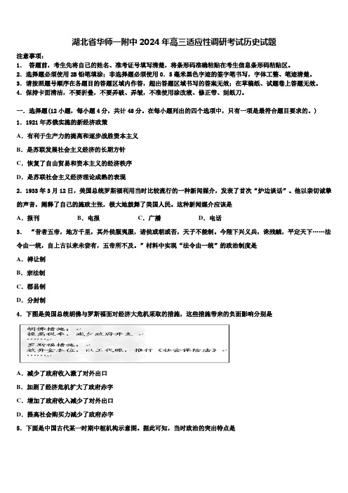 湖北省华师一附中2024年高三适应性调研考试历史试题含解析