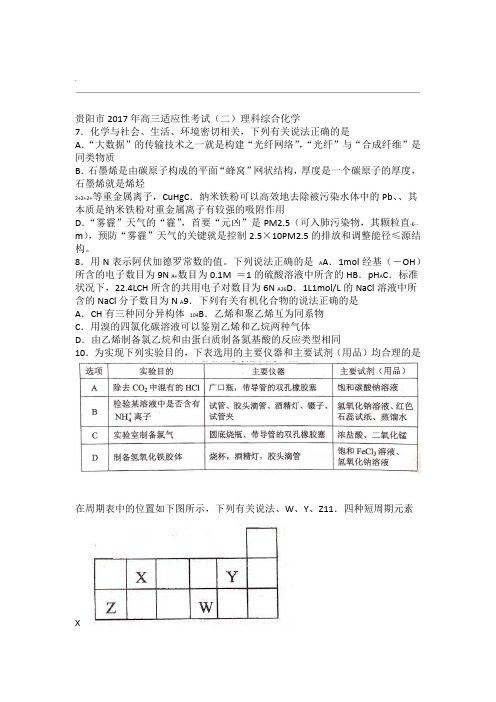 贵阳市2017年高三适应性考试理科综合二化学