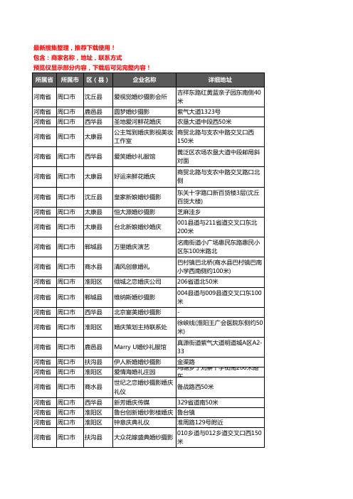 新版河南省周口市婚庆公司企业公司商家户名录单联系方式地址大全1187家