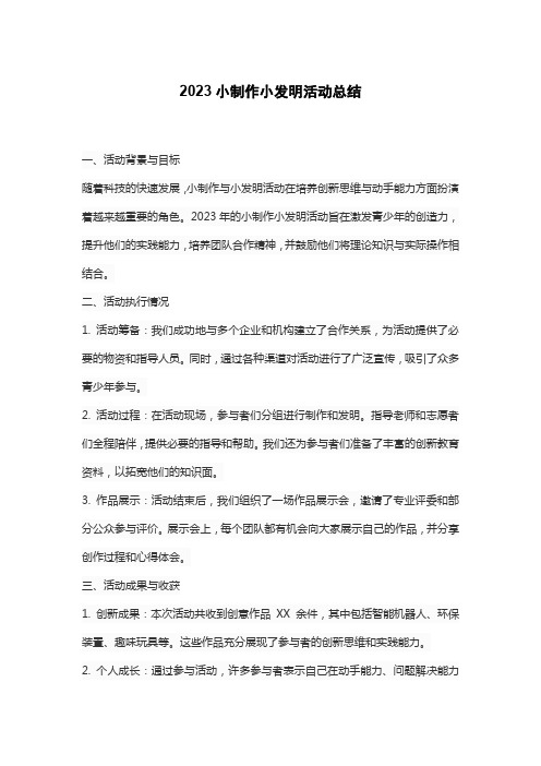 2023小制作小发明活动总结