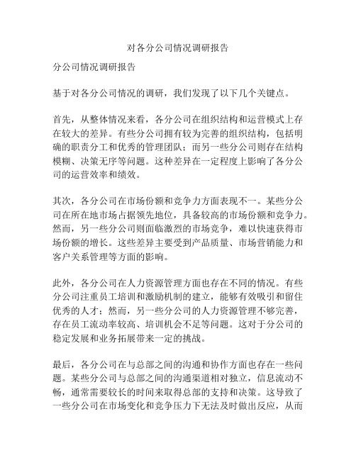 对各分公司情况调研报告