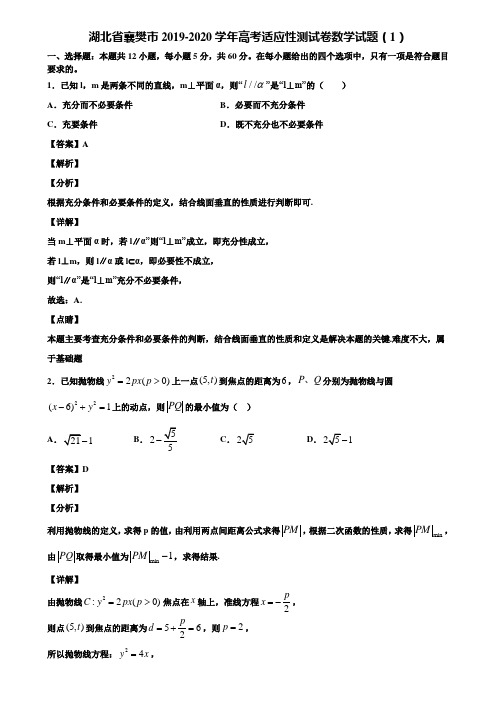 湖北省襄樊市2019-2020学年高考适应性测试卷数学试题(1)含解析