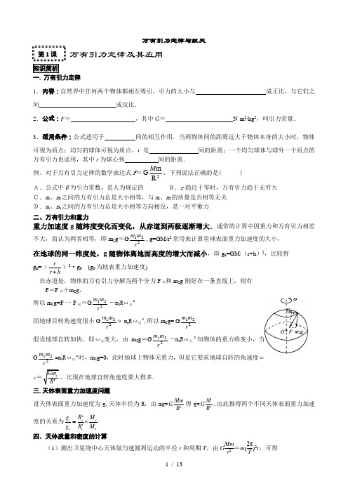 万有引力知识与例题总结分解