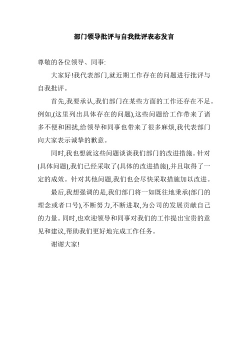 部门领导批评与自我批评表态发言