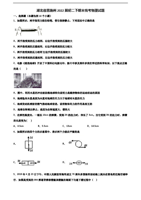 湖北省恩施州2022届初二下期末统考物理试题含解析