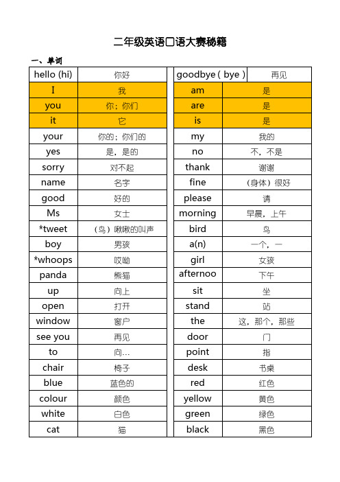 小学外研社英语口语大赛题库(二年级)