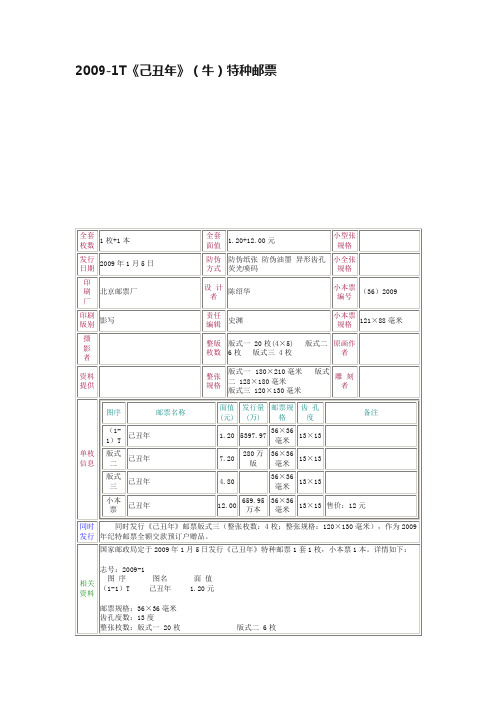 2009-1T《己丑年》（牛）特种邮票