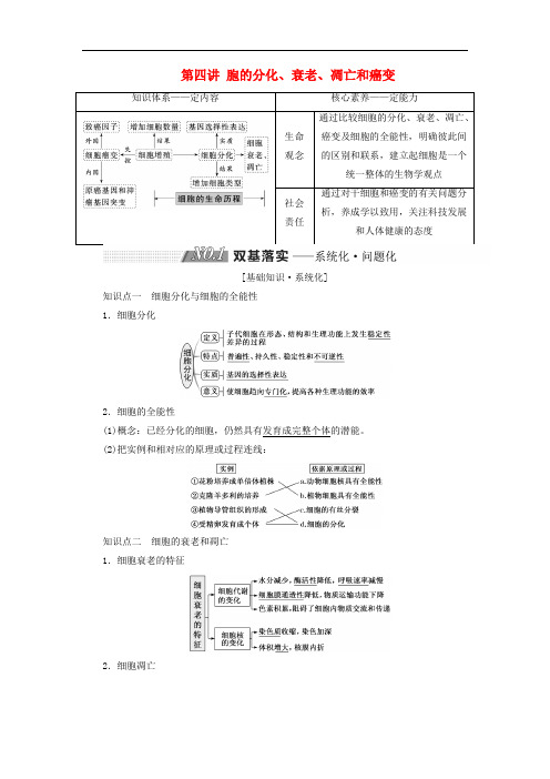 2019版高考生物一轮复习 第四单元 细胞的生命历程 第四讲 细胞的分化、衰老、凋亡和癌变精选教案