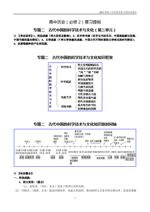 必修3专题二古代中国的科学技术与文化复习提纲