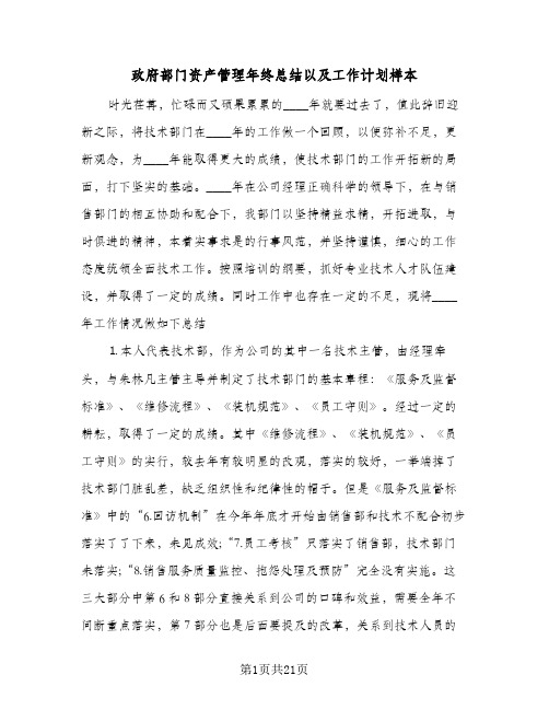 政府部门资产管理年终总结以及工作计划样本（4篇）