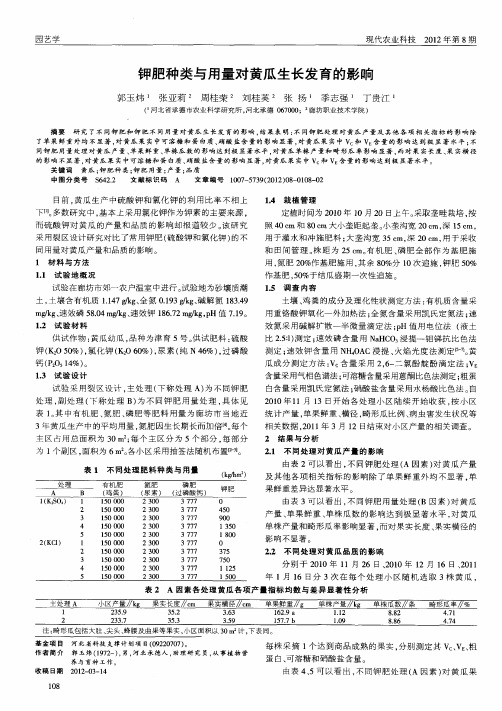 钾肥种类与用量对黄瓜生长发育的影响