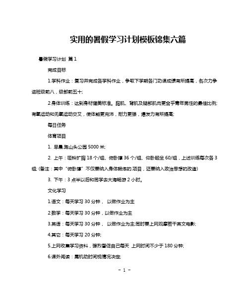 实用的暑假学习计划模板锦集六篇