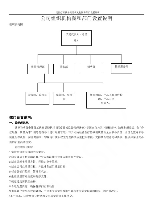 二类医疗器械备案组织机构图和部门设置说明