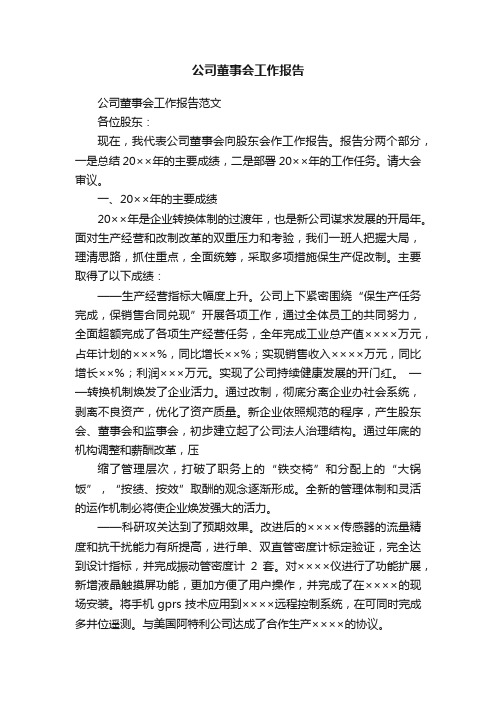 公司董事会工作报告