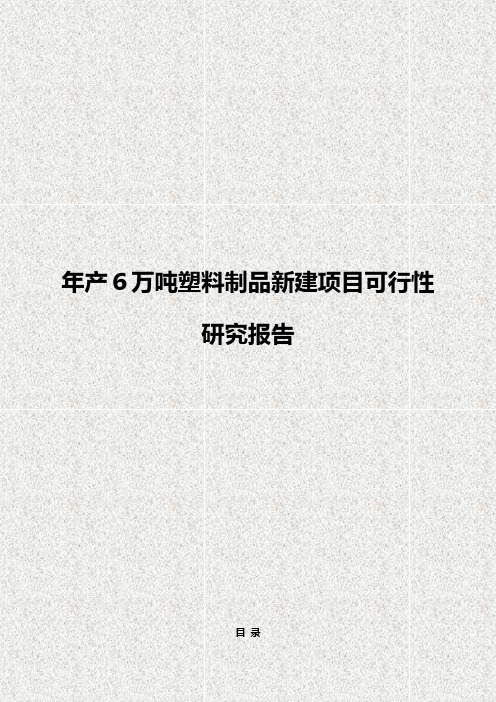 年产6万吨塑料制品新建项目可行性研究报告