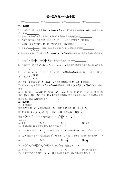 2021-2022学年上海市民办华育中学七年级数学下学期周末作业(周周练)十三