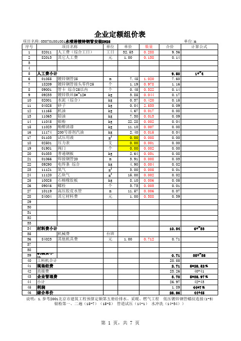 水喷淋镀锌钢管组价(丝接)