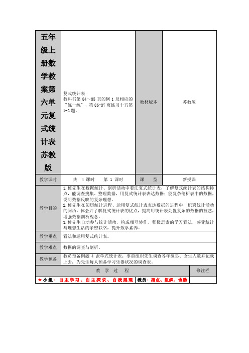 五年级上册数学教案第六单元复式统计表苏教版