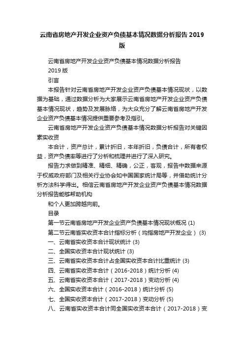 云南省房地产开发企业资产负债基本情况数据分析报告2019版