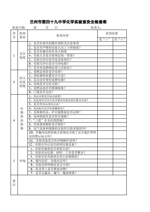 化学实验室 安全管理检查表