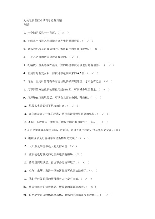 人教版新课标小学科学总复习题