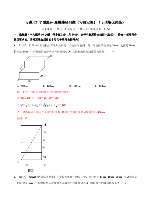 专题02 平面展开-最短路径问题(勾股定理)(专项培优训练)(教师版)