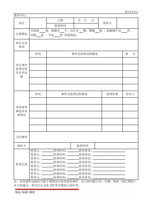 【表格】秩序维护值班交班记录表(范本)