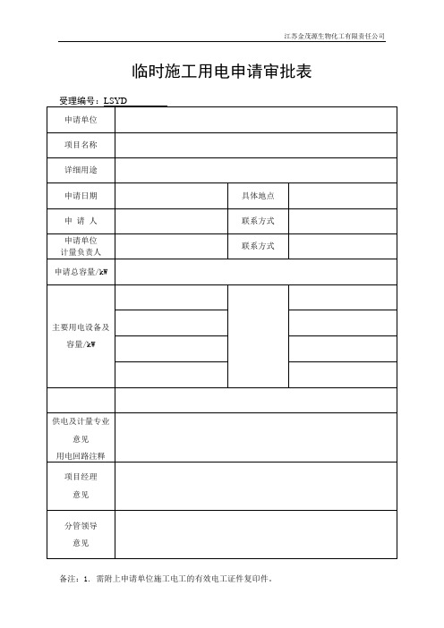 施工用水、用电申请表